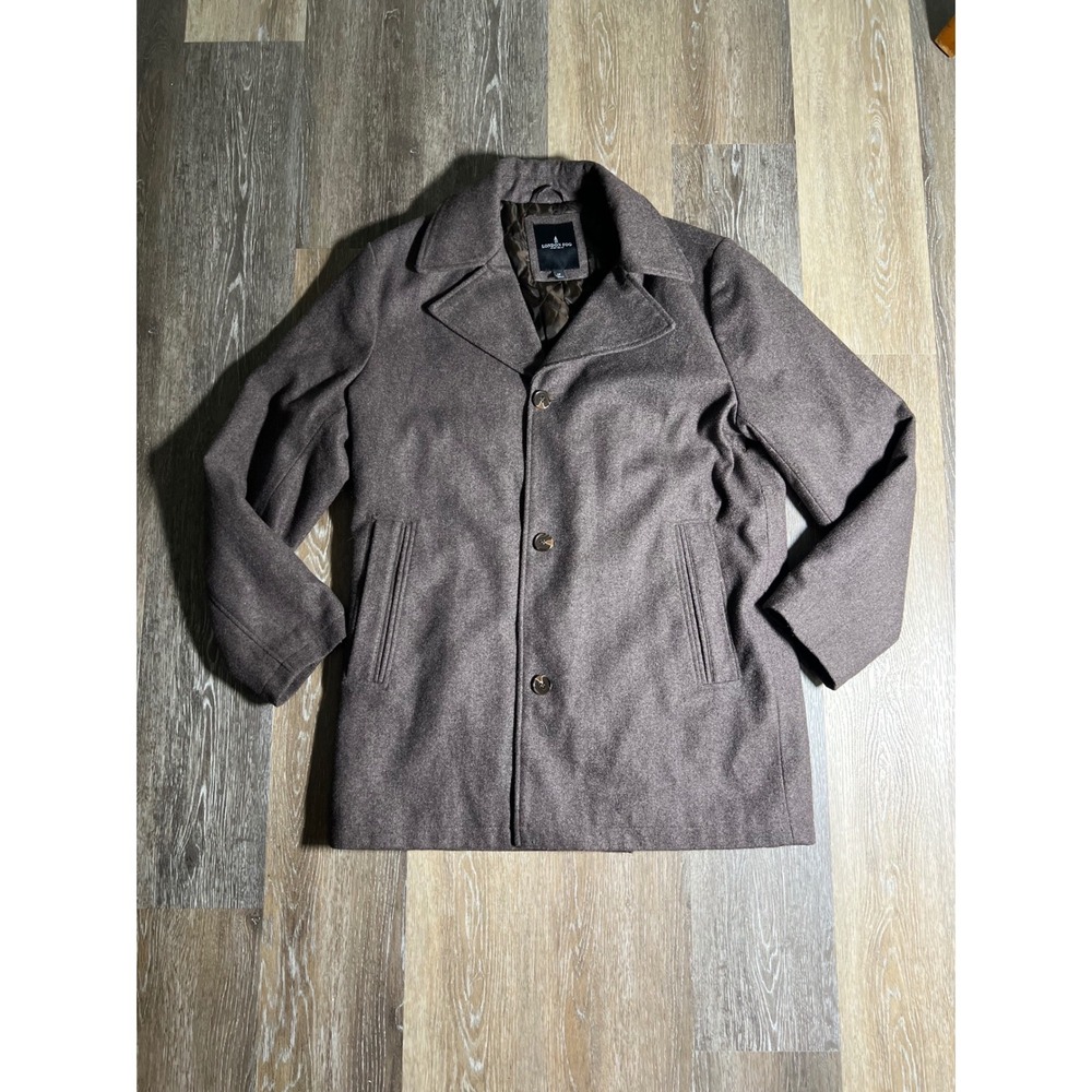 London‎ Fog Peacoat Mens LT Brown Excellent Wool Blend Quilted Lined Car Coat
